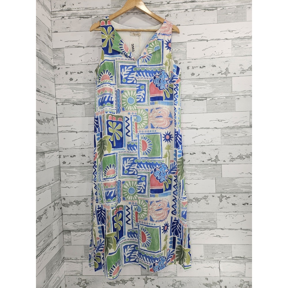 Bellambra Women S Made in Italy Linen Blend Maxi Dress Floral Artwork Print